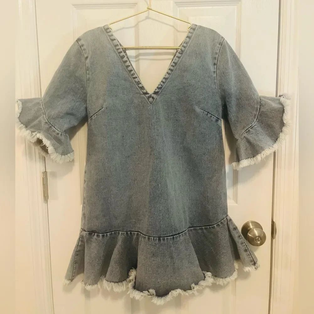 Free People Denim Ruffle Dress - Picture 2 of 10